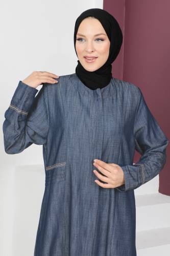 Büyük Beden Kot Görünümlü Ferace TSD230541 Mavi - 2