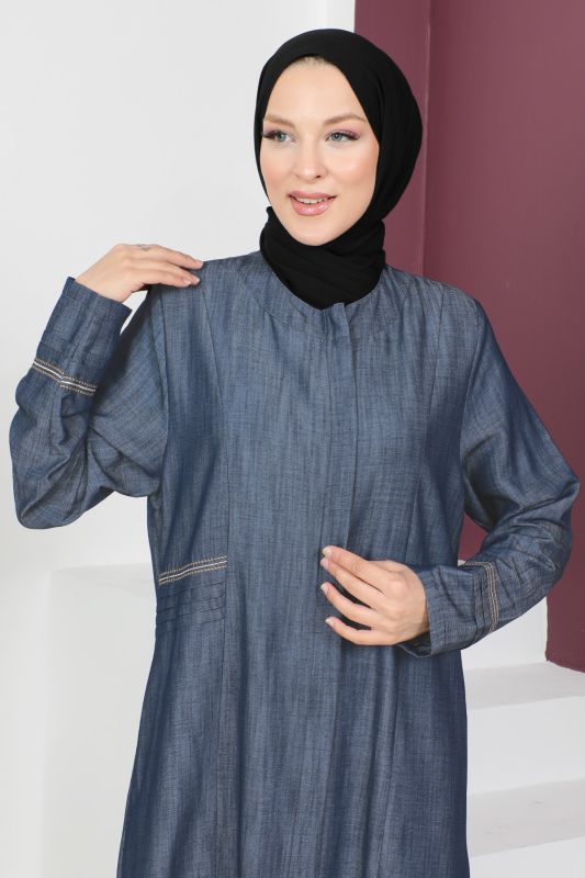 Büyük Beden Kot Görünümlü Ferace TSD230541 Mavi - 2