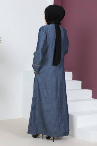 Büyük Beden Kot Görünümlü Ferace TSD230541 Mavi - 5