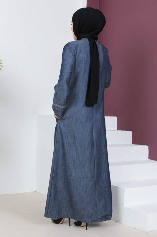 Büyük Beden Kot Görünümlü Ferace TSD230541 Mavi - 5