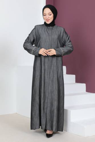 Büyük Beden Kot Görünümlü Ferace TSD230541 Siyah 