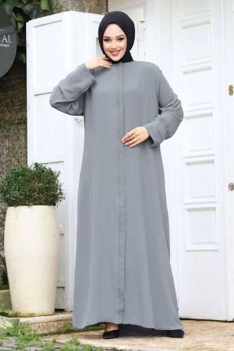 Büyük Beden Önü Nakışlı Tesettür Ferace TSD240245 
