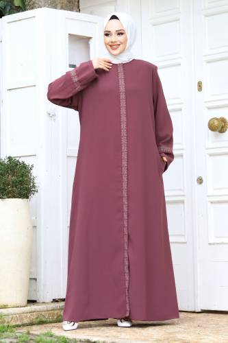 Büyük Beden Önü Nakışlı Tesettür Ferace TSD240245 