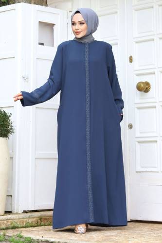 Büyük Beden Önü Nakışlı Tesettür Ferace TSD240245 