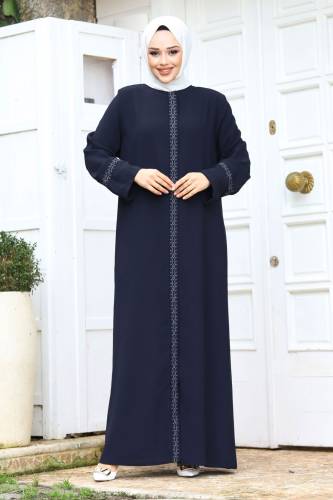 Büyük Beden Önü Nakışlı Tesettür Ferace TSD240245 