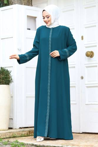 Büyük Beden Önü Nakışlı Tesettür Ferace TSD240245 