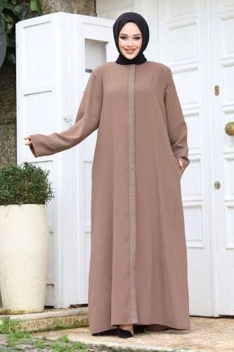 Büyük Beden Önü Nakışlı Tesettür Ferace TSD240245 