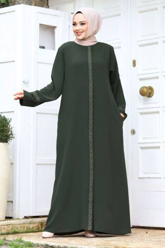 Büyük Beden Önü Nakışlı Tesettür Ferace TSD240245 