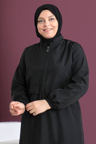 Büyük Beden Pat Detaylı Trençkot TSD230505 Siyah - 2