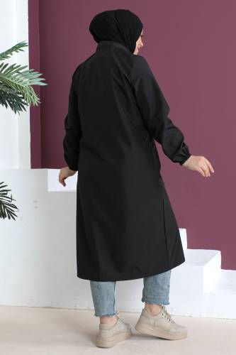 Büyük Beden Pat Detaylı Trençkot TSD230505 Siyah - 5