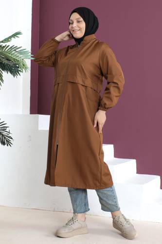 Büyük Beden Pat Detaylı Trençkot TSD230505 Taba - 3