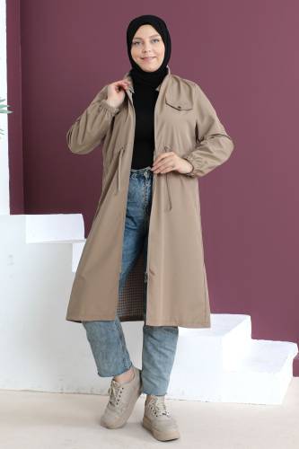 Büyük Beden Süs Cepli Trençkot TSD230504 Vizon 
