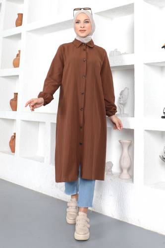 Büyük Beden Uzun Tunik TSD230362 Kahverengi 