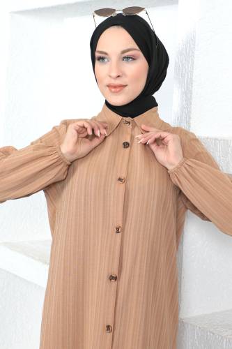 Büyük Beden Uzun Tunik TSD230362 Taba - Tesettür Dünyası (1)