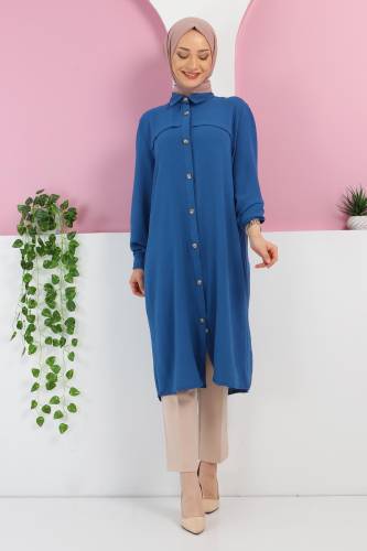 Büyük Beden Yazlık Tunik TSD220330 İndigo 