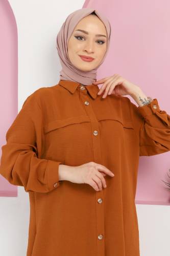 Büyük Beden Yazlık Tunik TSD220330 Taba 