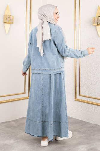 Cebi Düğmeli Etekli Kot Takım TSD250184 Açık Mavi - 5