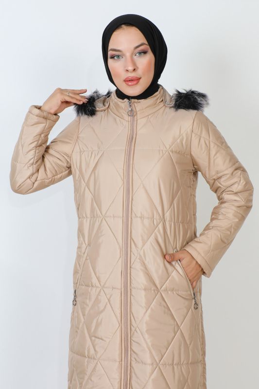 Cebi Fermuarlı Kapitone Mont TSD230914 Bej - Tesettür Dünyası (1)