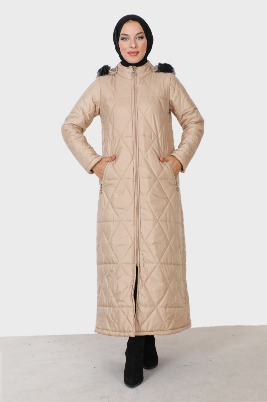 Cebi Fermuarlı Kapitone Mont TSD230914 Bej - Tesettür Dünyası