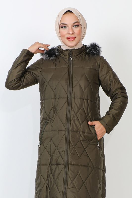 Cebi Fermuarlı Kapitone Mont TSD230914 Haki - Tesettür Dünyası (1)