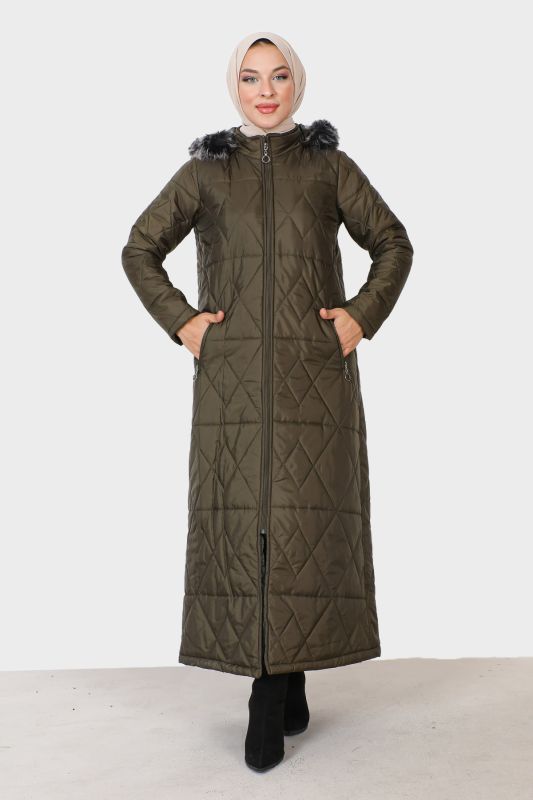 Cebi Fermuarlı Kapitone Mont TSD230914 Haki - Tesettür Dünyası