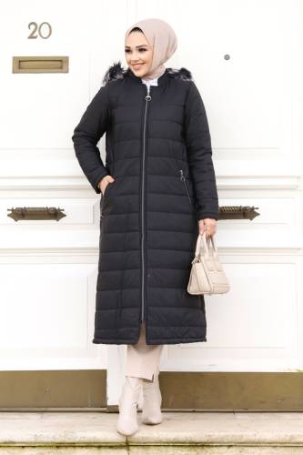 Cebi Fermuarlı Kapitone Mont TSD240112 Siyah - Tesettür Dünyası
