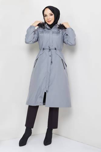Cebi Fermuarlı Pat Detaylı Mont TSD231013 Gri 