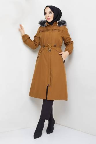 Cebi Fermuarlı Pat Detaylı Mont TSD231013 Taba - 4
