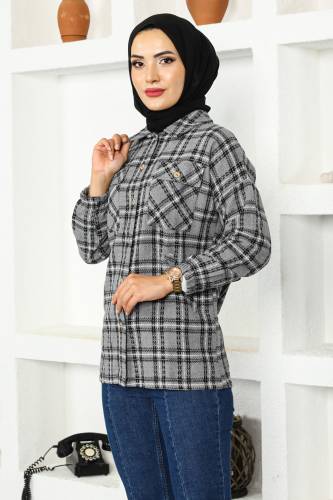 Cep Detaylı Ceket Gömlek TSD221105 Füme 