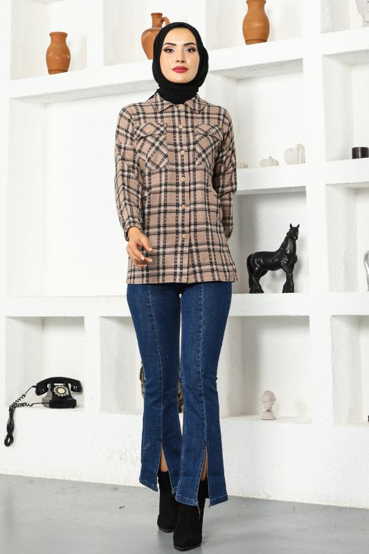 Cep Detaylı Ceket Gömlek TSD221105 Vizon - 4