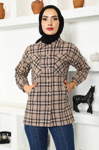 Cep Detaylı Ceket Gömlek TSD221105 Vizon - 3