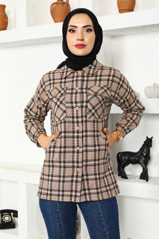 Cep Detaylı Ceket Gömlek TSD221105 Vizon - 3