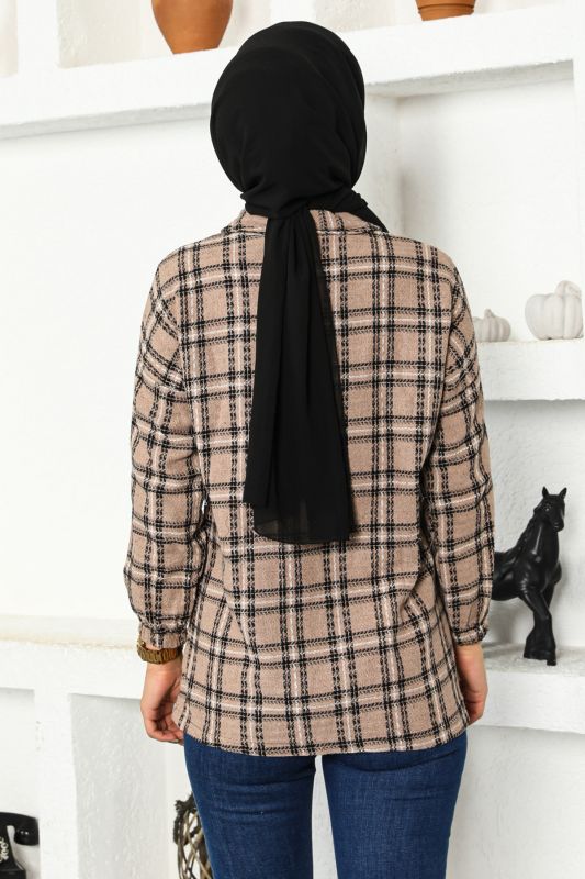 Cep Detaylı Ceket Gömlek TSD221105 Vizon - 5