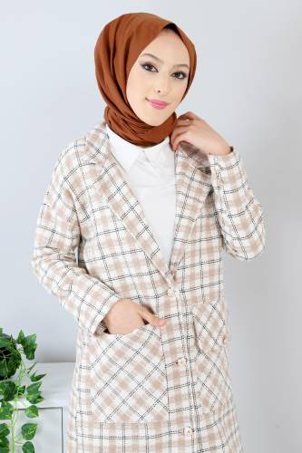 Cep Detaylı Uzun Kap TSD211248 Vizon - 3