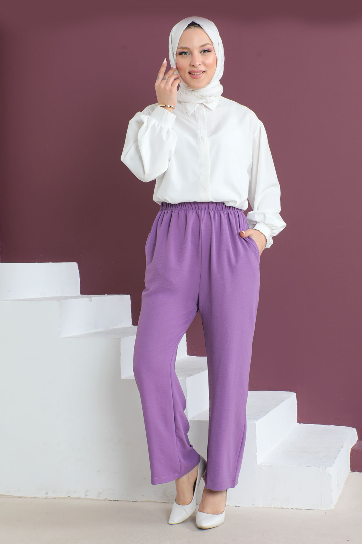 Tesettür Dünyası - Cepli Ayrobin Pantolon TSD230506 Lila