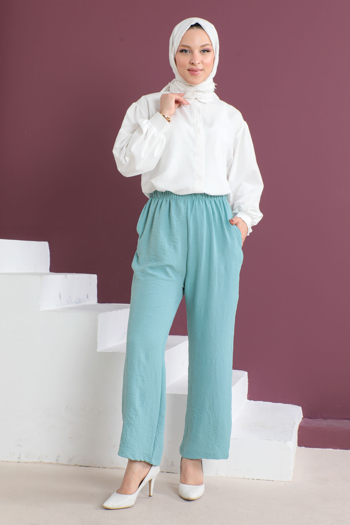 Tesettür Dünyası - Cepli Ayrobin Pantolon TSD230506 Mint Yeşil