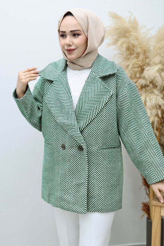 Cepli Balıksırtı Desenli Kaban TSD260129 Yeşil - Tesettür Dünyası (1)