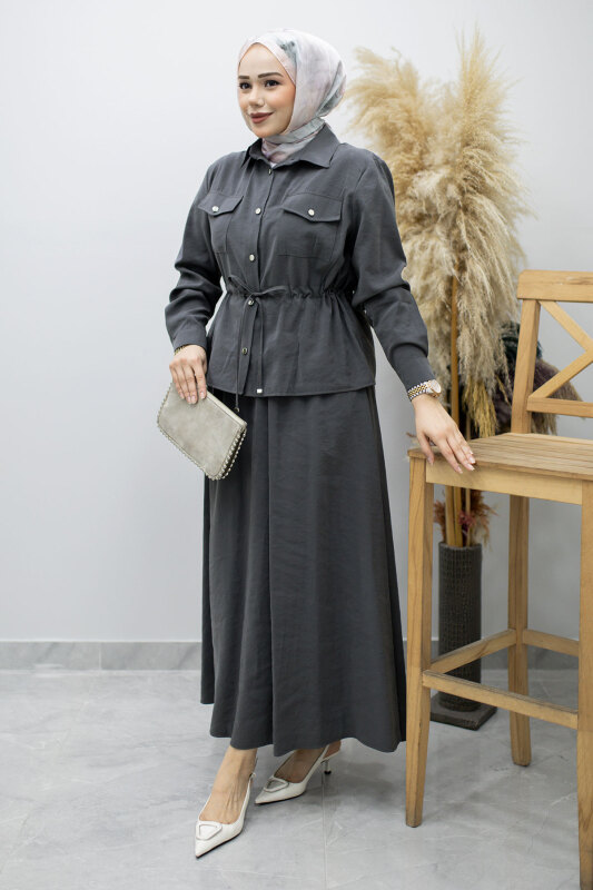 Cepli Beli Büzgülü Etekli Takım TSD260171 Füme - 1