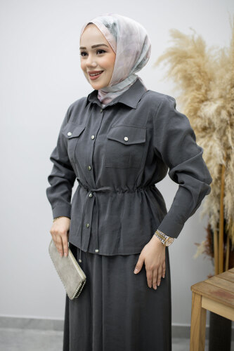 Cepli Beli Büzgülü Etekli Takım TSD260171 Füme - 2