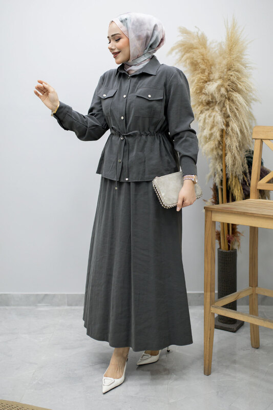 Cepli Beli Büzgülü Etekli Takım TSD260171 Füme - 3