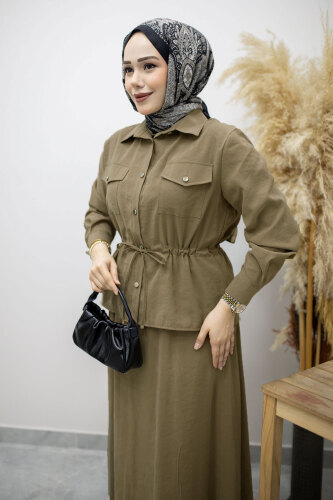 Cepli Beli Büzgülü Etekli Takım TSD260171 Haki - 2