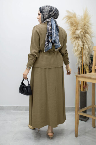 Cepli Beli Büzgülü Etekli Takım TSD260171 Haki - 6