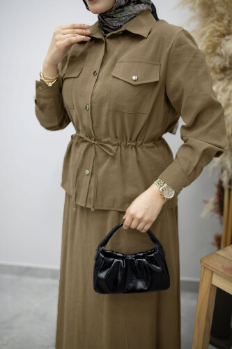 Cepli Beli Büzgülü Etekli Takım TSD260171 Haki - 4