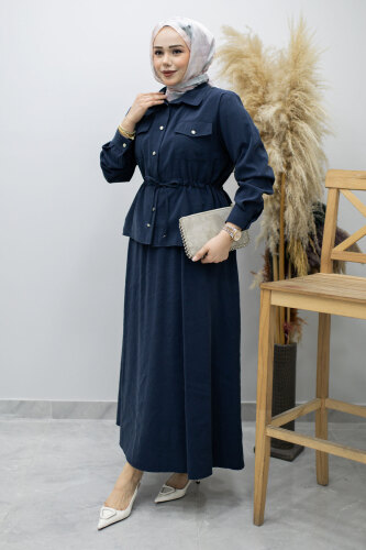 Cepli Beli Büzgülü Etekli Takım TSD260171 Lacivert 