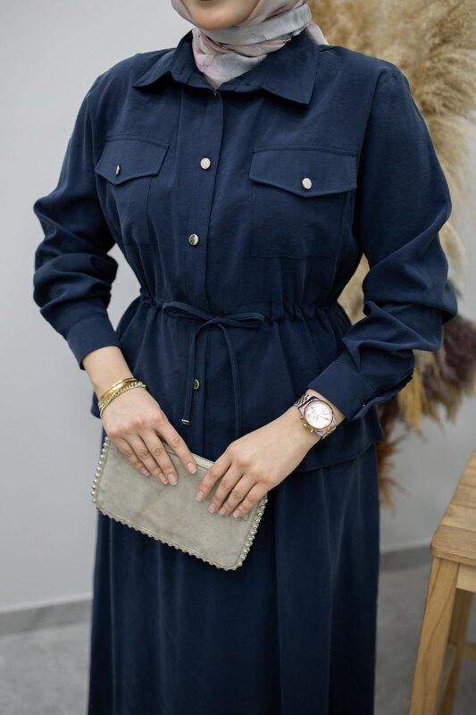 Cepli Beli Büzgülü Etekli Takım TSD260171 Lacivert - 4