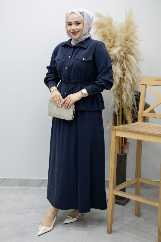 Cepli Beli Büzgülü Etekli Takım TSD260171 Lacivert - 5