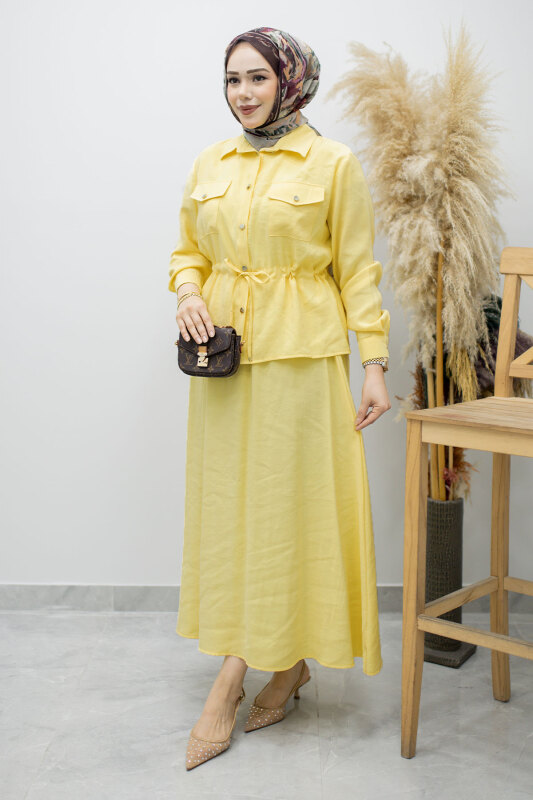 Cepli Beli Büzgülü Etekli Takım TSD260171 Sarı - 1
