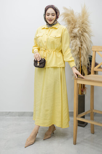 Cepli Beli Büzgülü Etekli Takım TSD260171 Sarı - 3