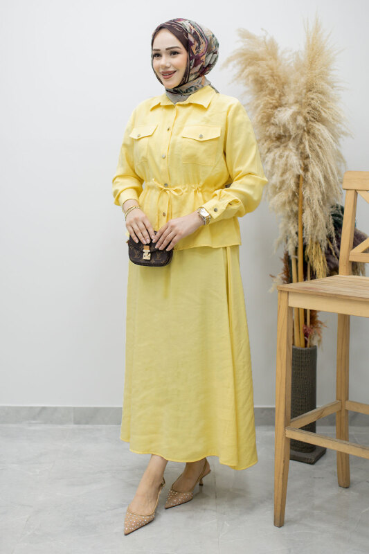 Cepli Beli Büzgülü Etekli Takım TSD260171 Sarı - 5