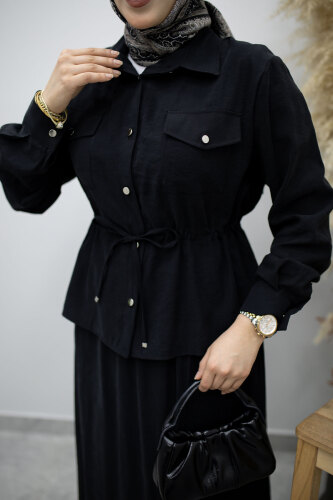 Cepli Beli Büzgülü Etekli Takım TSD260171 Siyah - 4